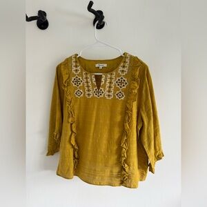 Madewell Mustard Embroidered Blouse